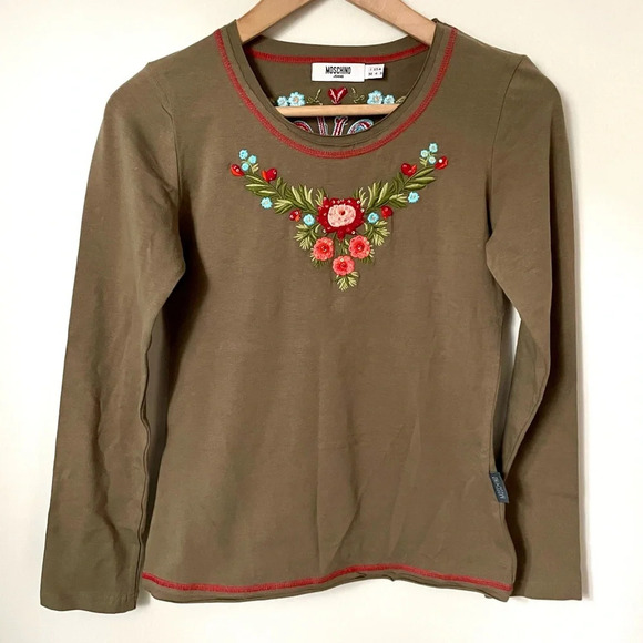 Moschino Jeans Vintage Y2K Floral Embroidered Long Sleeve Top - Picture 4 of 8